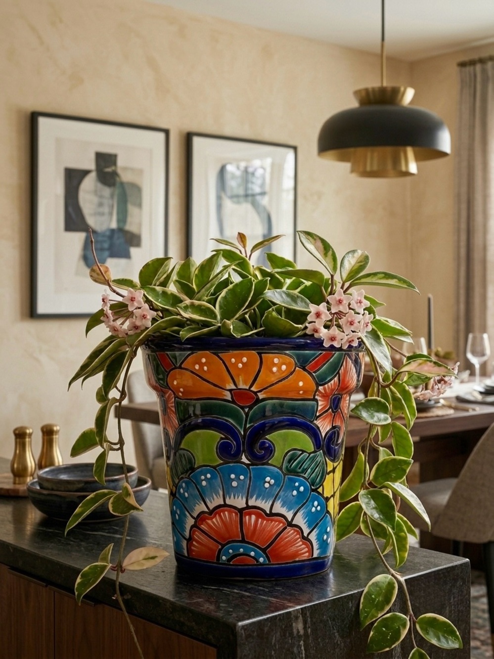 Hand Painted Talavera Planter with Drainage Hole - Picture 11 of 11